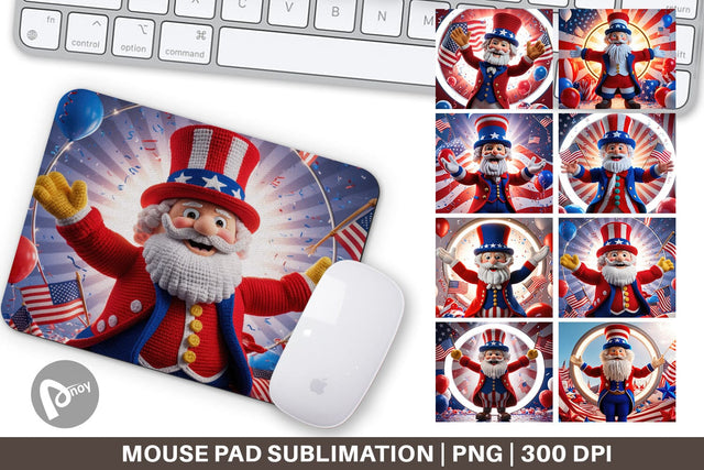 Mouse Pad Patriotic Uncle Sam Crochet Sublimation artnoy 
