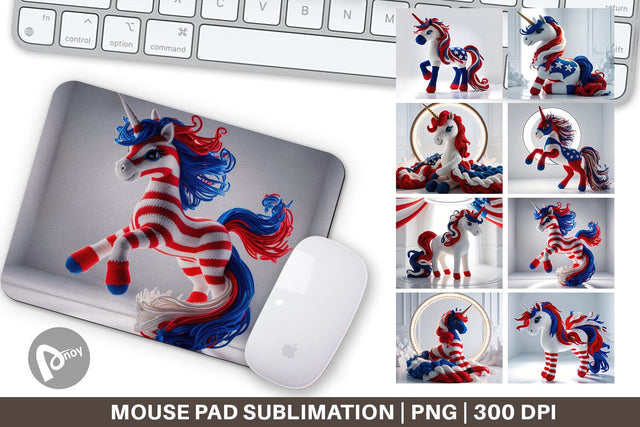 Mouse Pad Patriotic Unicorn Crochet Sublimation artnoy 