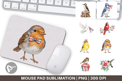 Mouse Pad Patriotic Watercolor Birds Sublimation artnoy 