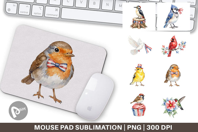Mouse Pad Patriotic Watercolor Birds Sublimation artnoy 