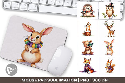 Mouse Pad Paw-di Gras Puppy & Kitten Carnival Watercolor Sublimation artnoy 
