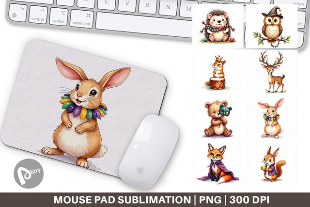 Mouse Pad Paw-di Gras Puppy & Kitten Carnival Watercolor Sublimation artnoy 