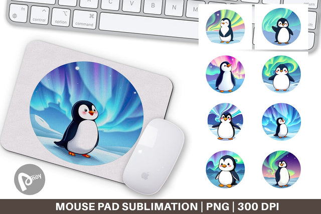 Mouse Pad Penguin and Aurora Borealis Sublimation artnoy 