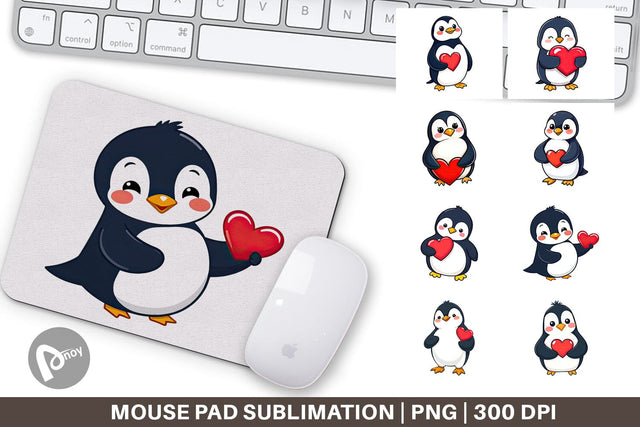 Mouse Pad Penguin Holding a Heart Sublimation artnoy 