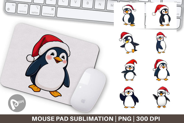Mouse Pad Penguin in a Santa Hat Sublimation artnoy 