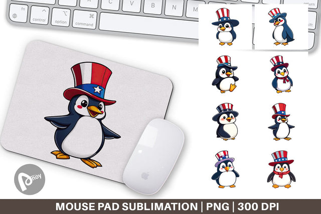 Mouse Pad Penguin Patriotic Sublimation artnoy 