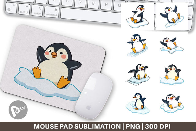 Mouse Pad Penguin Sliding on Ice Sublimation artnoy 