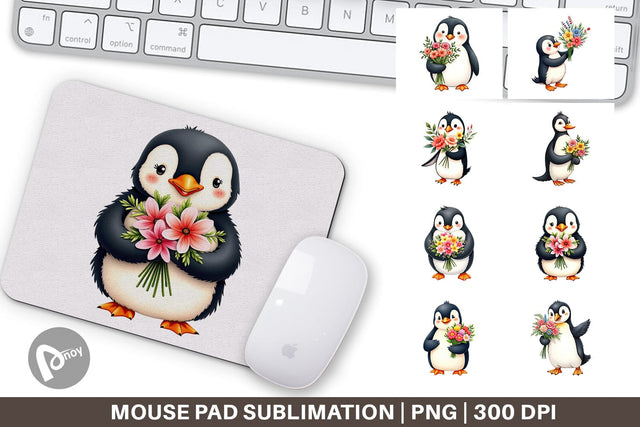 Mouse Pad Penguin Spring Bouquet Sublimation artnoy 