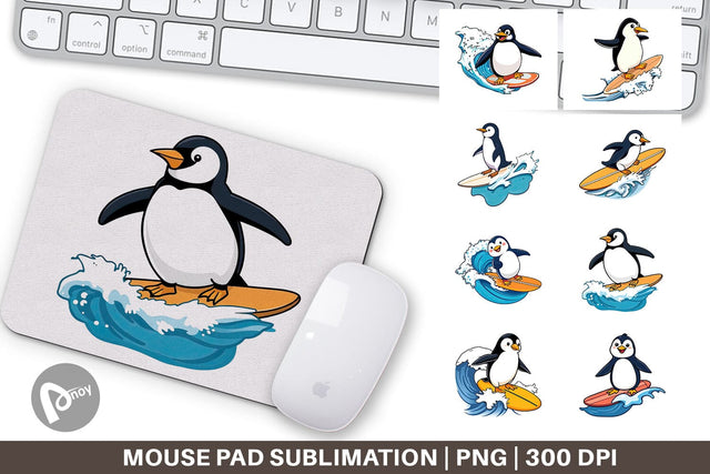 Mouse Pad Penguin Surfing a Wave Sublimation artnoy 
