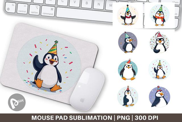 Mouse Pad Penguin with a Party Hat Sublimation artnoy 