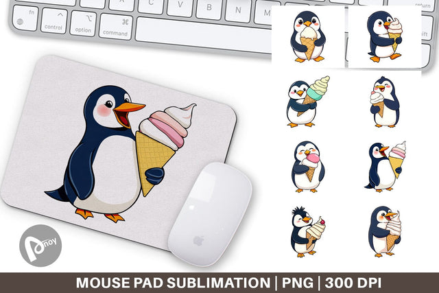 Mouse Pad Penguin with an Ice Cream Sublimation artnoy 