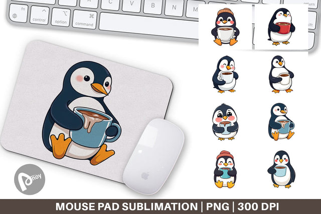 Mouse Pad Penguin with Hot Cocoa Sublimation artnoy 