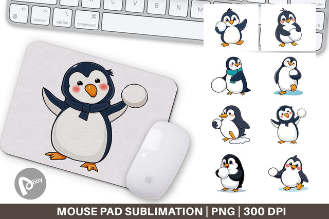 Mouse Pad Penguin with Snowball Sublimation artnoy 
