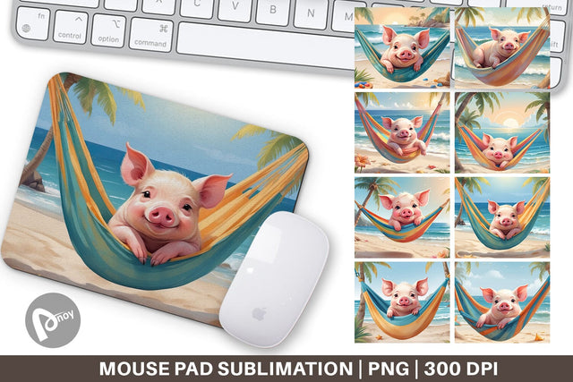 Mouse Pad Pig in Summer Hammock Sublimation artnoy 