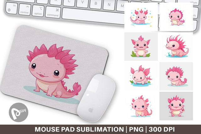 Mouse Pad Pink Axolotl Valentine Sublimation artnoy 