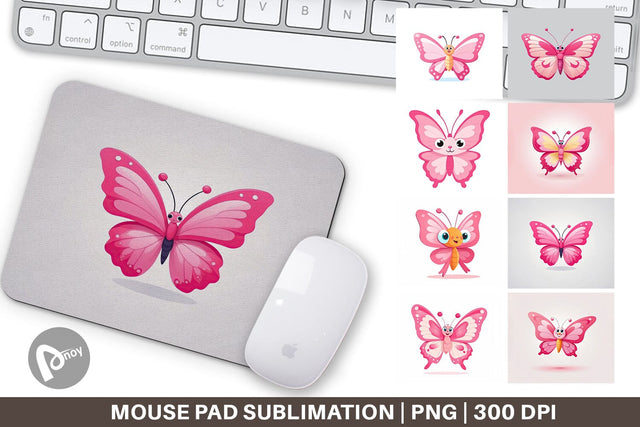 Mouse Pad Pink Butterfly Valentine Sublimation artnoy 