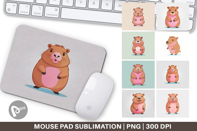 Mouse Pad Pink Capybara Valentine Sublimation artnoy 