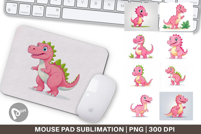 Mouse Pad Pink Dinosaur Valentine Sublimation artnoy 