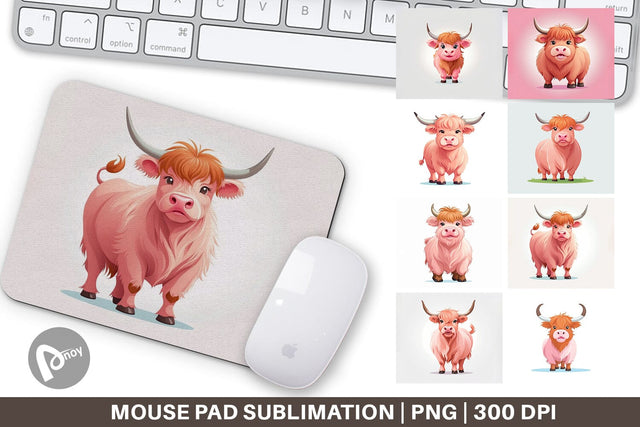 Mouse Pad Pink Highland Cow Valentine Sublimation artnoy 