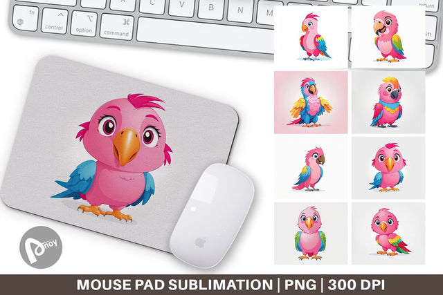 Mouse Pad Pink Parrot Valentine Sublimation artnoy 