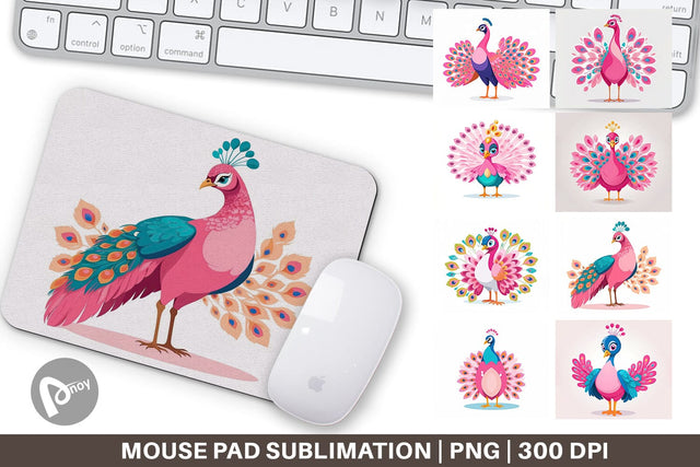 Mouse Pad Pink Peacock Valentine Sublimation artnoy 