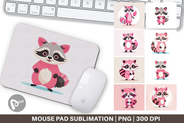 Mouse Pad Pink Raccoon Valentine Sublimation artnoy 