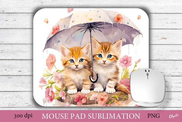 Mouse Pad PNG. Spring Red Kittens with Umbrella Sublimation Sublimation Olga Terlyanskaya 
