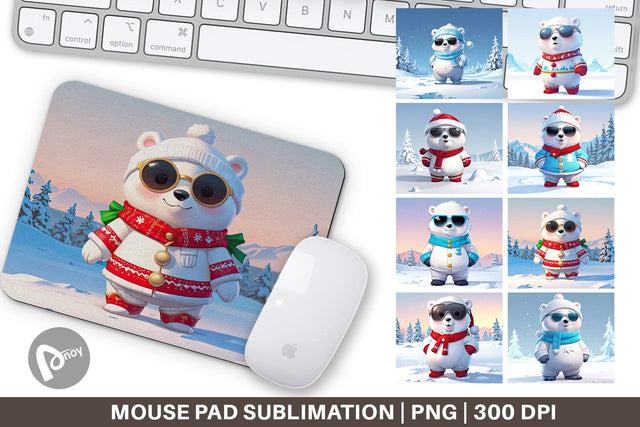 Mouse Pad Polar Bear Christmas Sublimation artnoy 