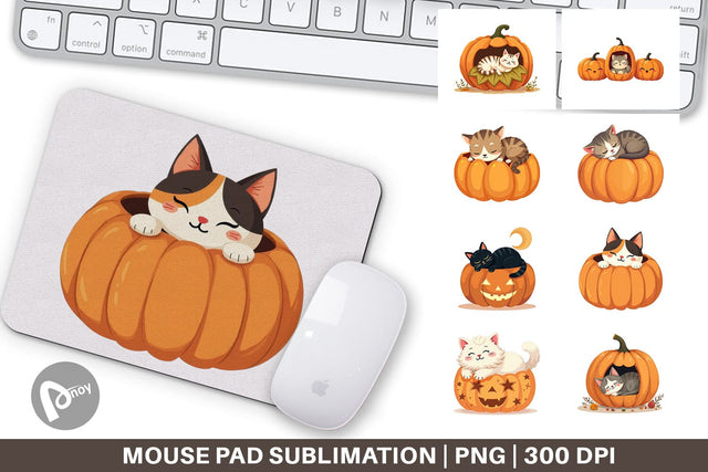 Mouse Pad Pumpkin Cats Fall Sublimation artnoy 