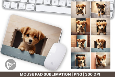 Mouse Pad Puppy Peeks from Wall Sublimation artnoy 