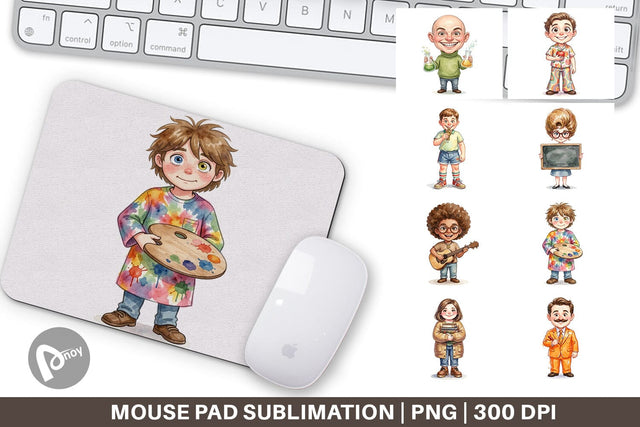 Mouse Pad Quirky 70s Human Teacher Watercolor Sublimation artnoy 