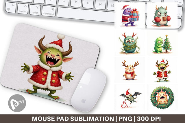 Mouse Pad Quirky Monster Christmas Sublimation artnoy 