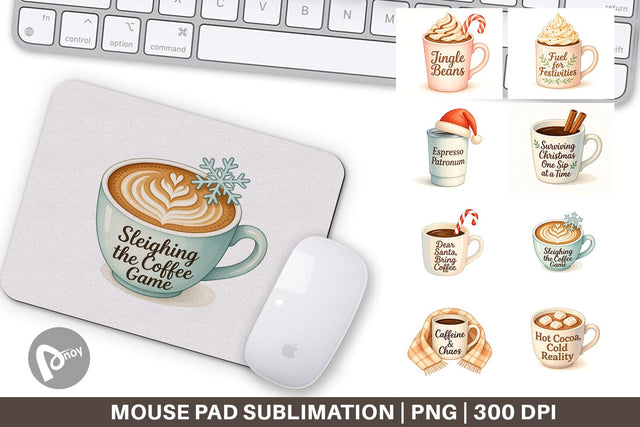 Mouse Pad Quotes Watercolor Coffee and Chaos Christmas Sublimation artnoy 