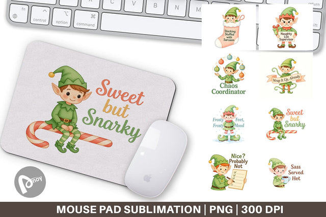 Mouse Pad Quotes Watercolor Elf Antics and Sarcasm Sublimation artnoy 