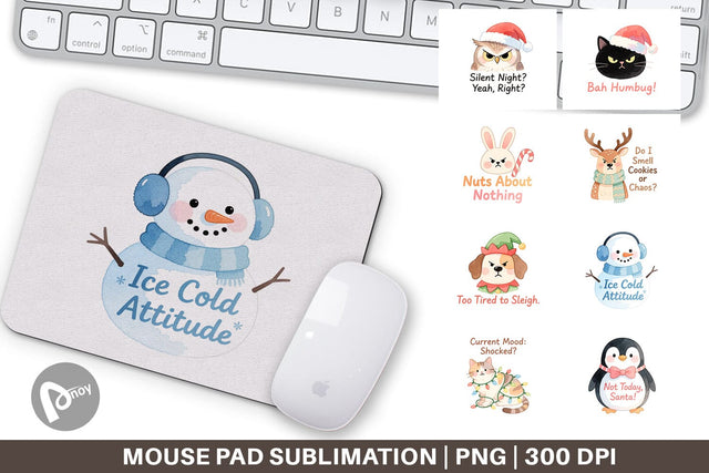 Mouse Pad Quotes Watercolor Grumpy Animals Christmas Sublimation artnoy 