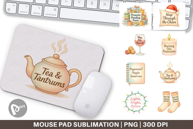 Mouse Pad Quotes Watercolor Holiday Chaos Essentials Sublimation artnoy 