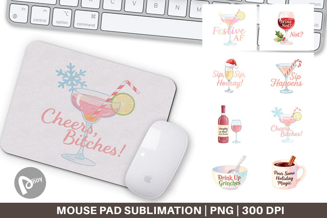 Mouse Pad Quotes Watercolor Wine and Whine Holidays Sublimation artnoy 