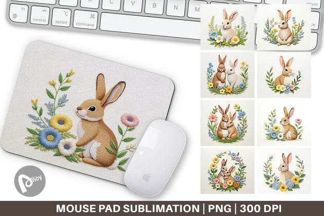 Mouse Pad Rabbit Embroidery Sublimation artnoy 