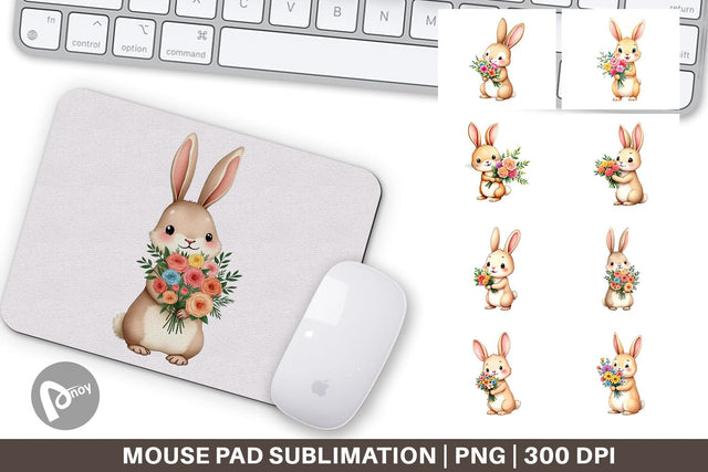 Mouse Pad Rabbit Spring Bouquet Sublimation artnoy 