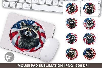 Mouse Pad Raccoon 4th of July Sublimation artnoy 