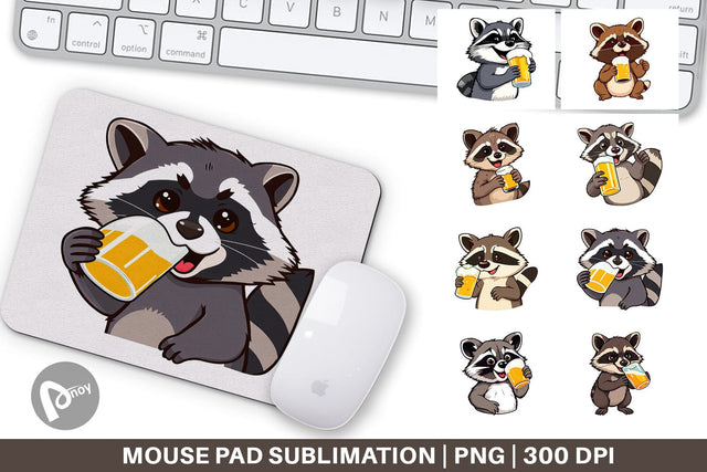 Mouse Pad Raccoon Beer Day Sublimation artnoy 