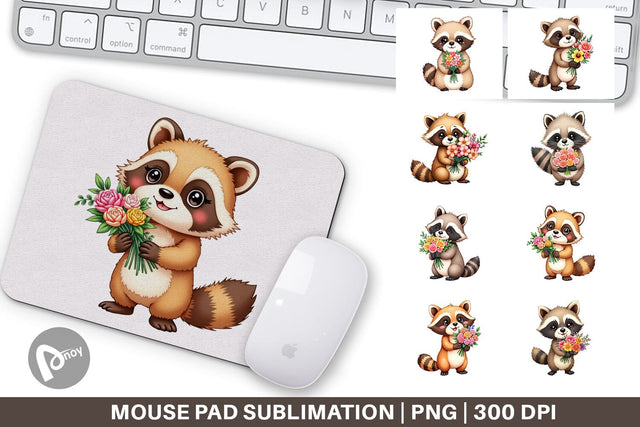 Mouse Pad Raccoon Spring Bouquet Sublimation artnoy 