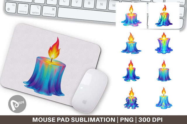 Mouse Pad Rainbow Fire Candle Sublimation artnoy 