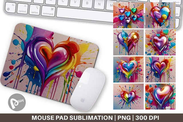 Mouse Pad Rainbow Hearts Sublimation artnoy 