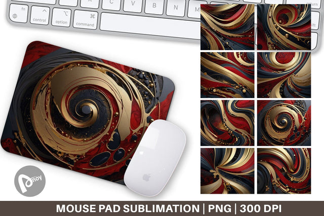Mouse Pad Red and Gold Swirl Sublimation artnoy 