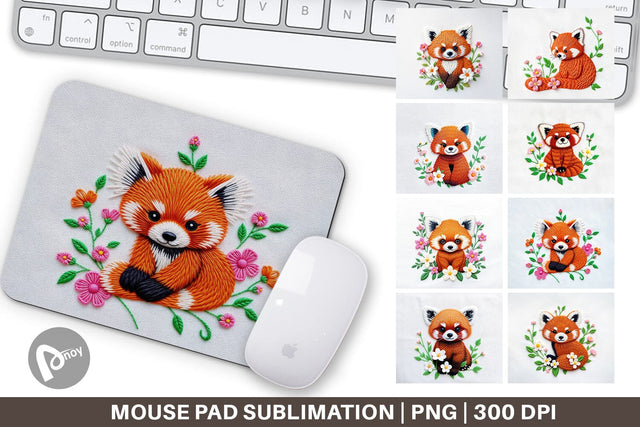 Mouse Pad Red Panda Embroidery Sublimation artnoy 