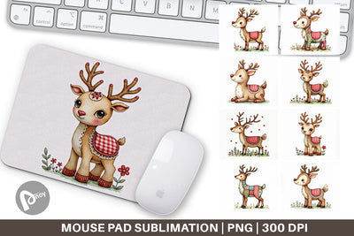 Mouse Pad Reindeer Patchwork Watercolor Sublimation artnoy 