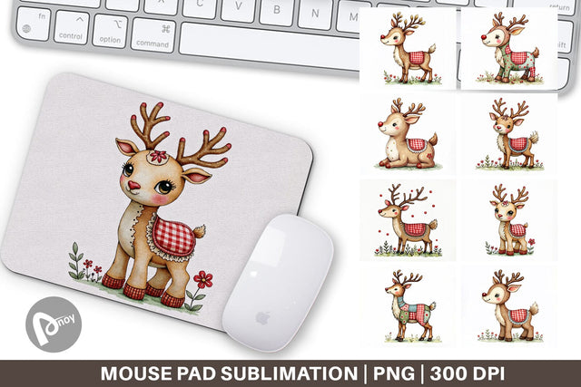 Mouse Pad Reindeer Patchwork Watercolor Sublimation artnoy 