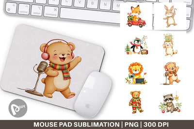 Mouse Pad Retro Christmas Animals Sublimation artnoy 