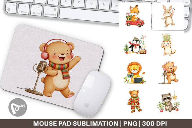 Mouse Pad Retro Christmas Animals Sublimation artnoy 